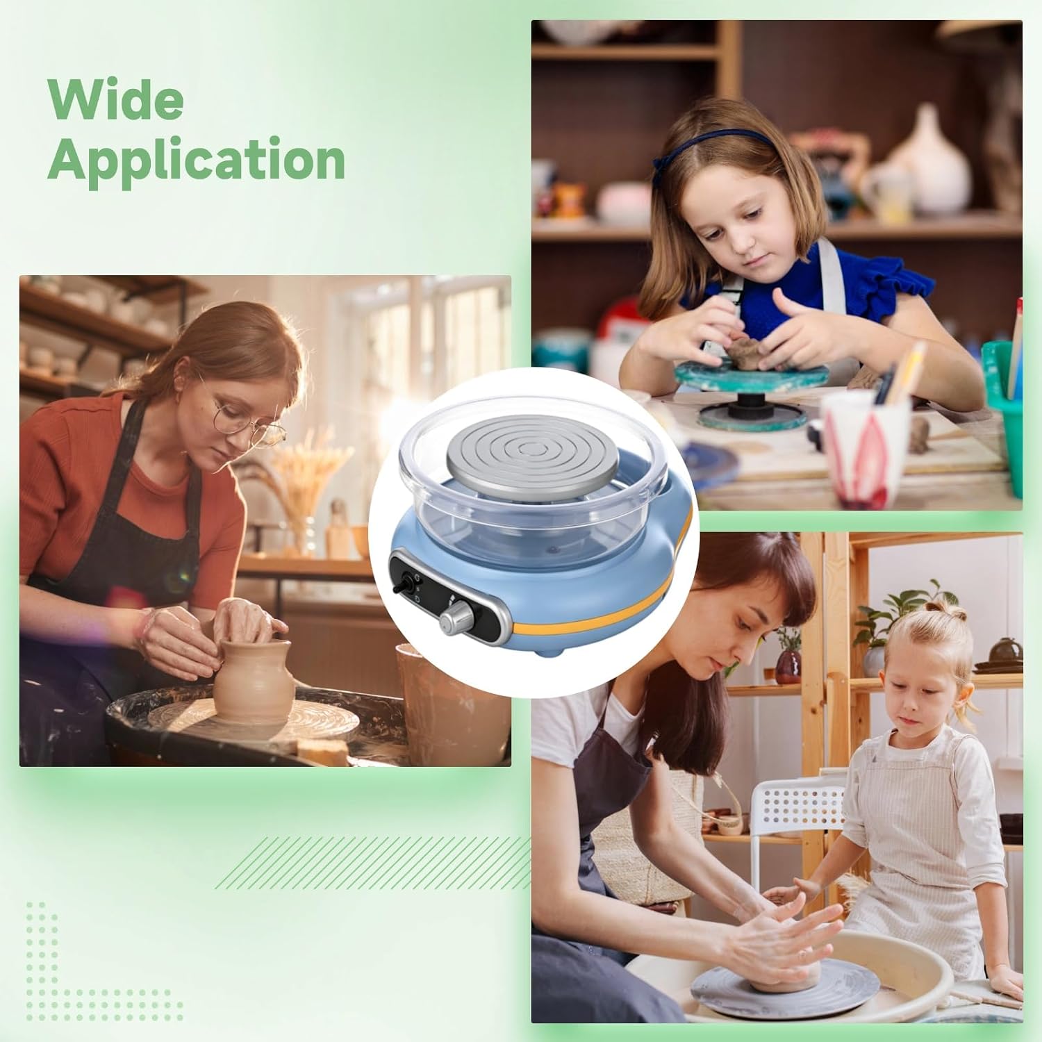 CNDRIA Small Pottery Wheel Kit with 24 Shaping Tools, Electric Turntable Clay Machine with Handle, Adjustable Speed, Reverse Rotation, 12 Color Paint Set, 3 Clay Blocks for Crafts