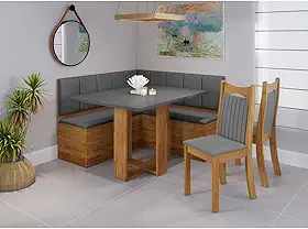 Conjunto Canto com Mesa Retangular America com 2 Cadeiras Dalas Mel/Cinza Brilho/Grafite