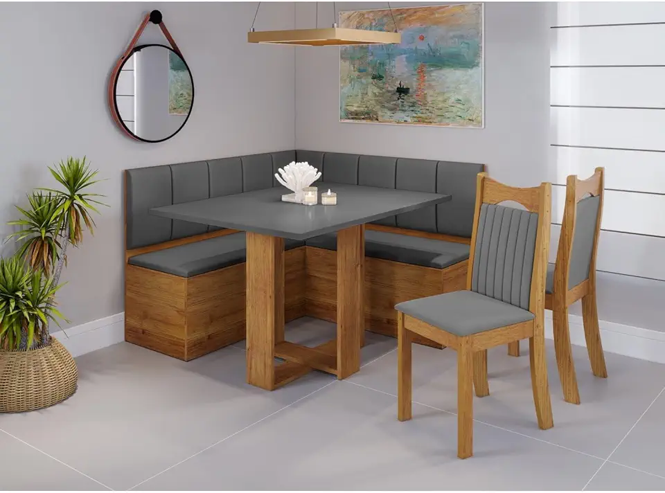 Conjunto Canto com Mesa Retangular America com 2 Cadeiras Dalas Mel/Cinza Brilho/Grafite