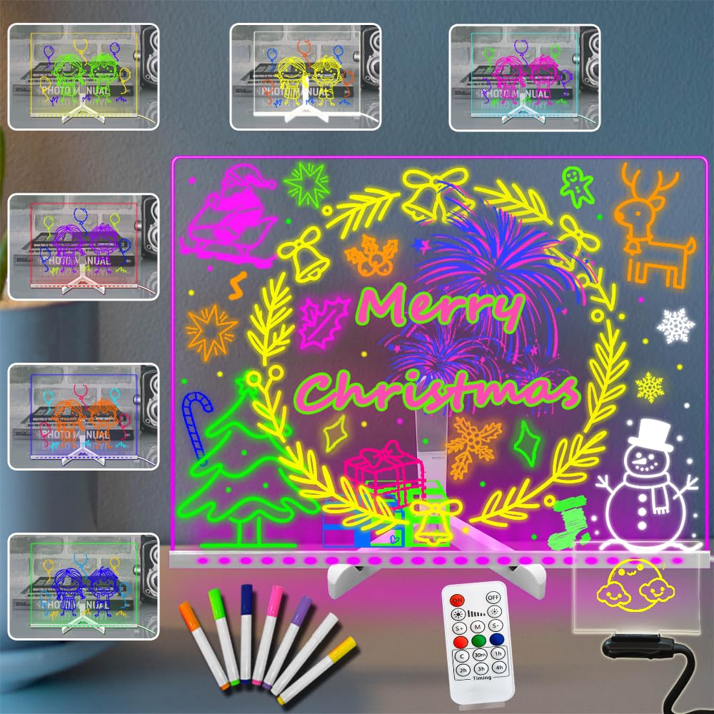 Yan-tech Tableau de Planification réutilisable avec veilleuse LED Lumineuse Transparente 15,7 x 11,81 Pouces Tableau effaçable à Sec Produits Scolaires de Bureau Télécommande de Bureau 7 Couleurs