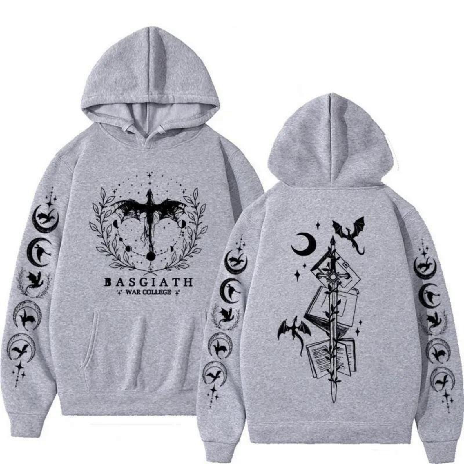 CUTTE Fourth Wing Dragon Rider Hoodie - Unisex Oversized Fit, Retro Graphic Novel Streetwear (grey,L)