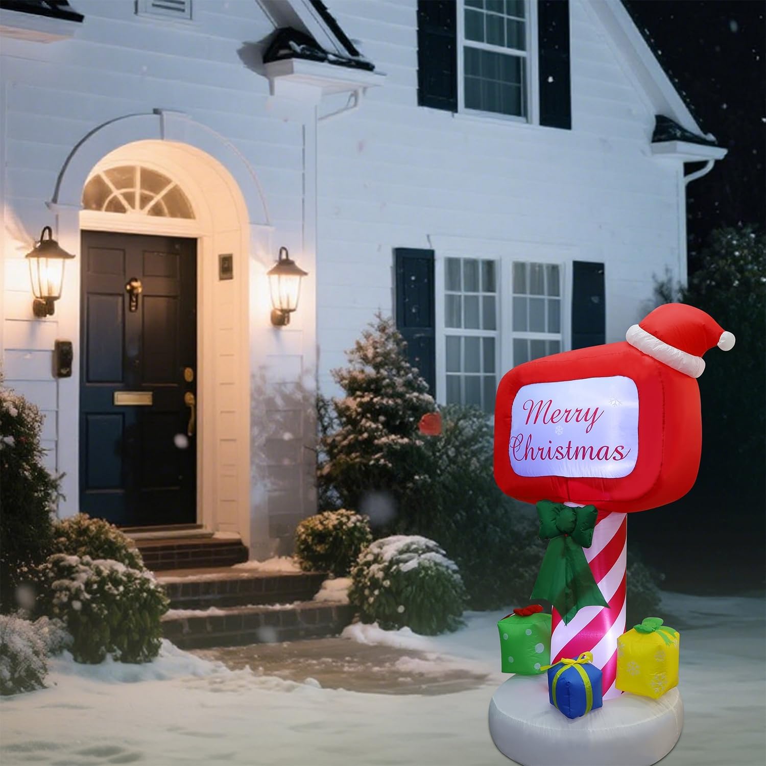 Juegoal Christmas Inflatables Decorations Outdoor, 6FT Inflatable Xmas Mailbox with Built-in LED Lights, Lighted Blow Up Letters to Santa Mail Box, for Holiday Winter Lawn Yard Garden Decor
