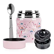 BUZIO Kids Food Jar for Hot Food, 10 oz Insulated Lunch Containers Vacuum Insulated Soup Container, Leak Proof Food Jar with Folding Spoon for School Office Travel, Unicorn