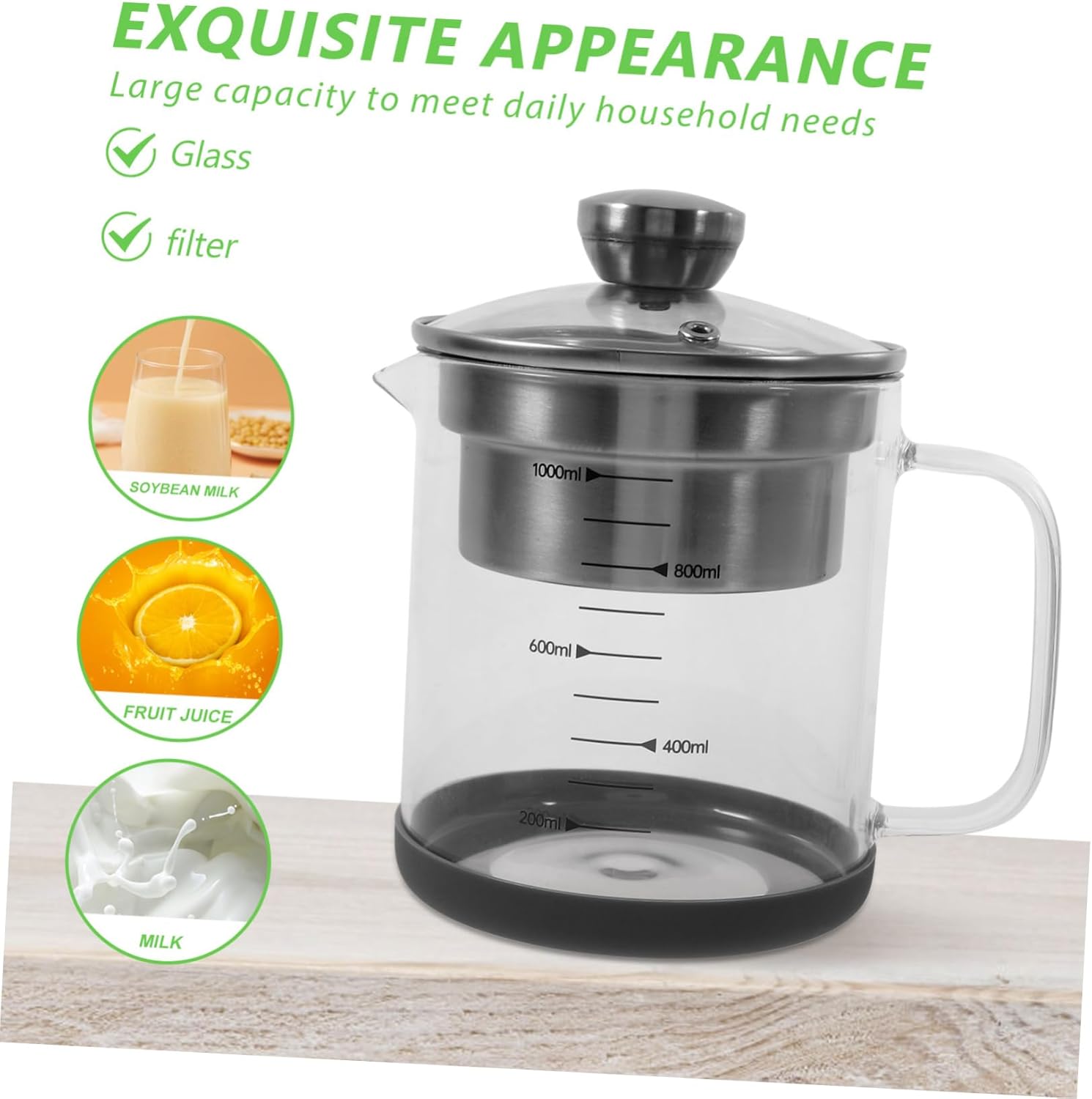 Fine Mesh Strainer Tea Pot with Scale Soybean Milk Container Juice Filter for Kitchen Multi Functional Stainless Steel Design with Cover Convenient Handle