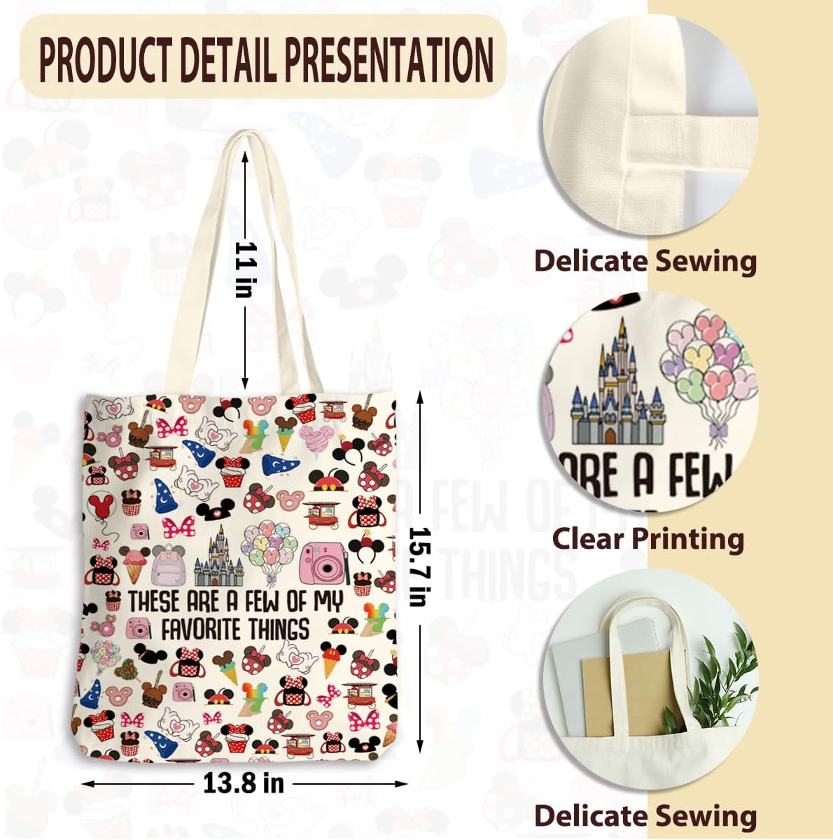 Vacation Trip Gift, Tote Bag for Women, Cartoon Character Lover Gift, Family Trip Snacks, Fairy Tales Gifts, Fairytale Fans, Reusable Canvas Cute Shoulder Bag for Shopping, Grocery, Work, Book - Image 4