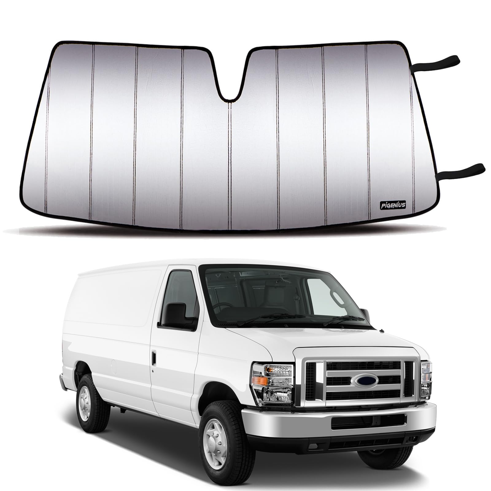Photo 1 of Pigenius Windshield Sun Shade for Ford Econoline, Automotive Interior Sun Protection - Premium Folding Sunshade Silver-Premium Sunshade Ford Econoline