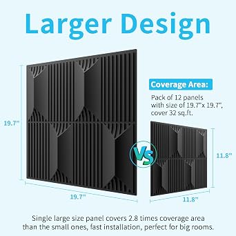 Art3dwallpanels 3D Wall Panels, 19.7 x 19.7, PVC Black, 12 Tiles