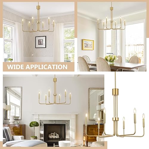 Miniatura 27 de Candelabro de níquel cepillado, 6 luces de granja para comedor, candelabro de metal cromado, lámpara colgante de techo de 28 pulgadas para cocina