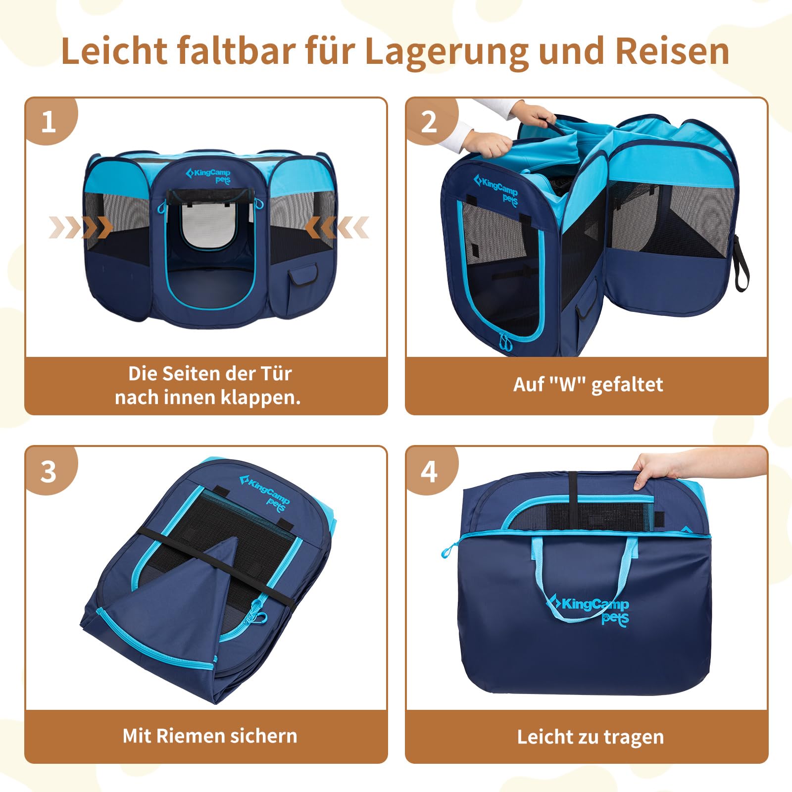 KingCamp Pop-Up Laufstall Für Hunde & Katzen – Faltbar, Tragbar, Mit Boden & Abdeckung