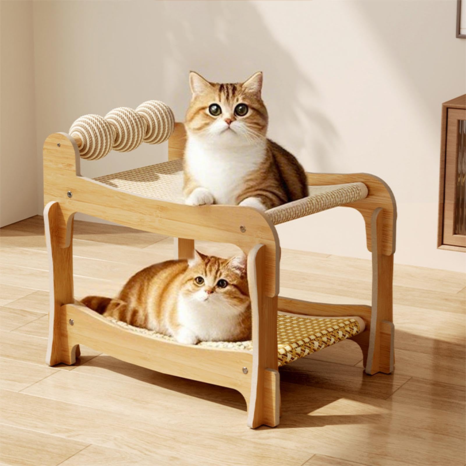 Amaca per gatti, rialzato in legno, traspirante | Mobile per gatti a 2 strati, cuccia per animali domestici, amaca rialzata per gattini, letto per gatti per interni