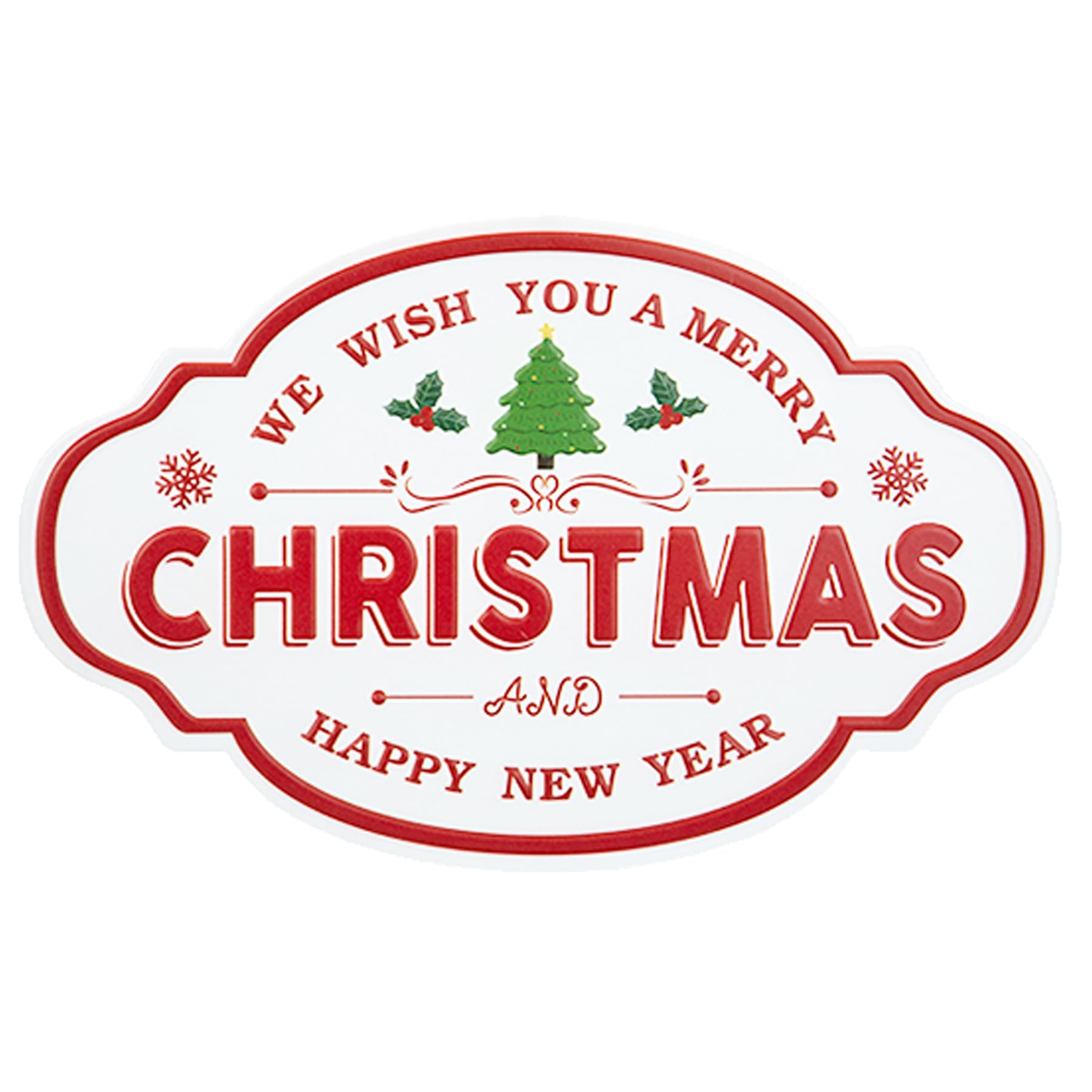 Christmas Decoration 30cm Metal Sign Hanging Red and White - (Tree And Holly)