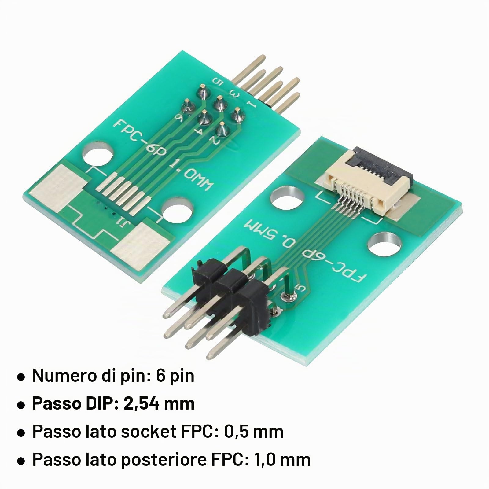 QUARKZMAN 2pz Scheda Connettore FFC FPC 6 Pin 0,5mm Presa a 2,54mm Adattatore Striscia Intestazione Pin ad Angolo Retto a Doppia Riga, Scheda Convertitore PCB per DVD TV/Fotocamere Digitali