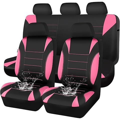 CAR PASS Waterproof Car Seat Covers Full Sets, Universal Fit Seat Covers for Cars, EVA Neoprene Seat Cover Set Full Sets, Interior Covers for Auto SUV,Vans,sedans, Trucks,(Black Pink)