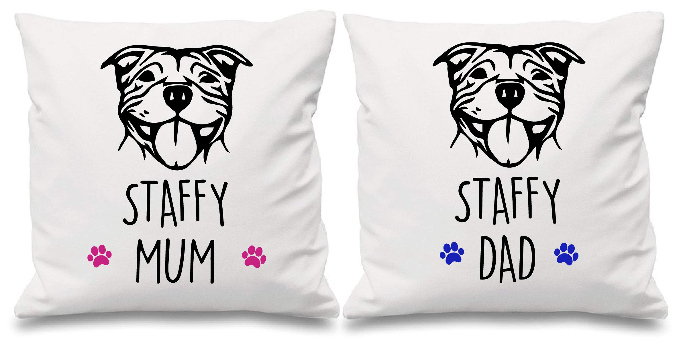 60 Second Makeover Limited Staffy Mum Staffy Dad White Cushion Covers 16" x 16" Couples Cushions Staffordshire Bull Terrier Gifts For Couples Dog Mum Best Dog Dad Staffie Gifts