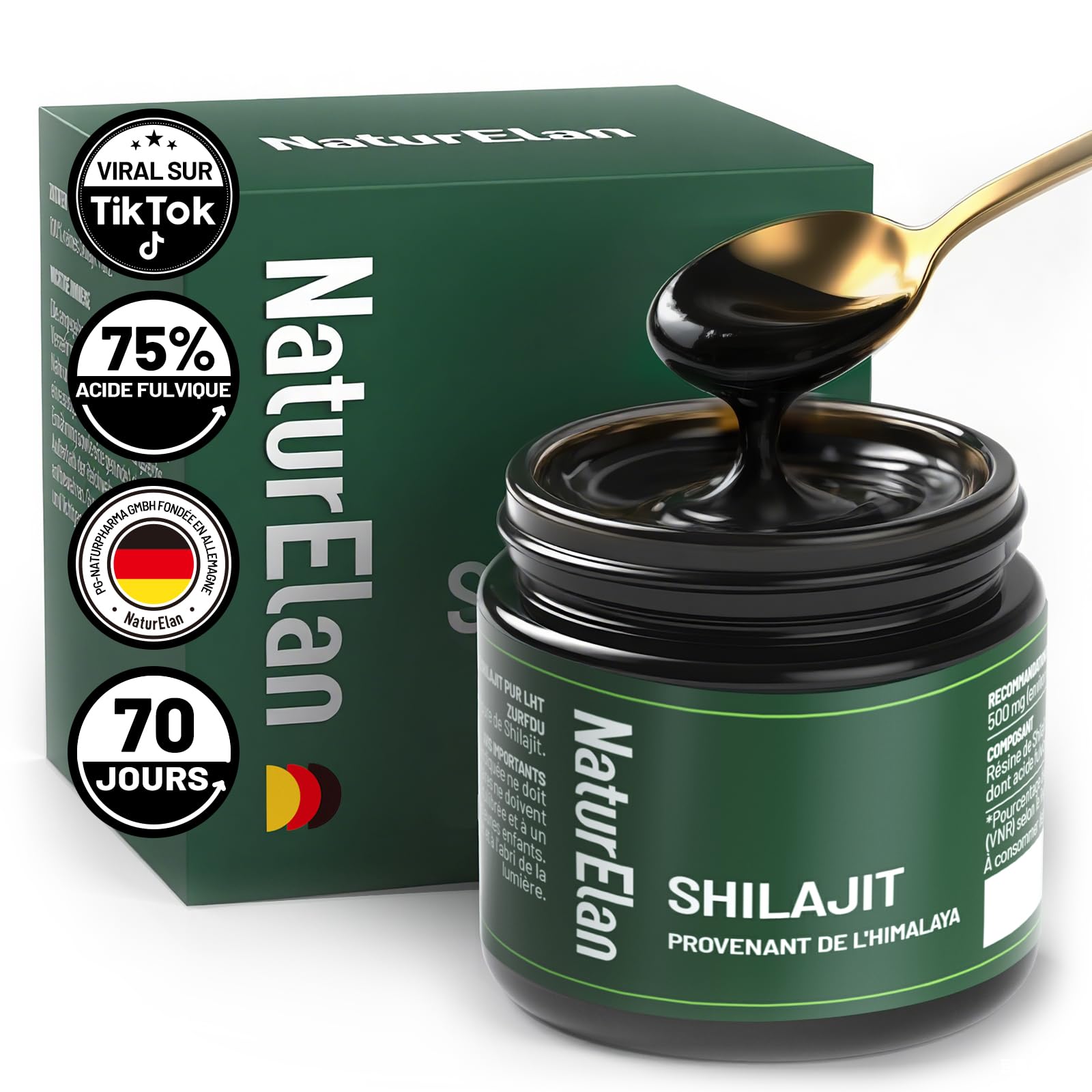 Shilajit Pure Himalaya - 75% d'acide fulvique hautement dosé - 35g avec acide humique naturel et minéraux, approvisionnement pour 70 jours, végétalien et sans additifs, produit en Allemagne