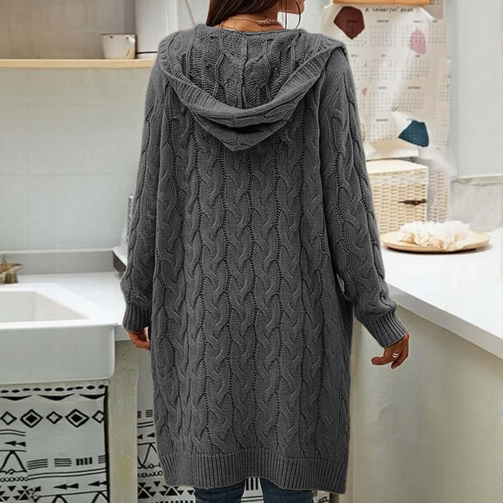 Generisch 2026 Cardigan con cappuccio taglie forti, aperto sul davanti, cappotto lavorato a maglia con tasche