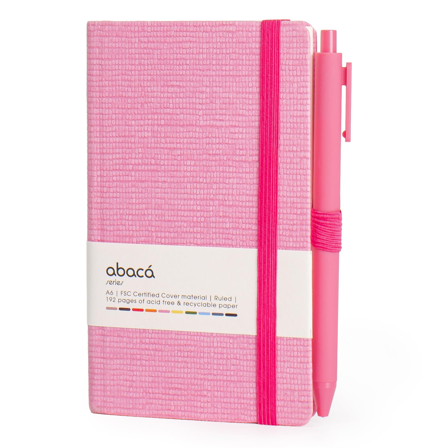 COMMA Abaca - Taccuino tascabile formato A6, rilegatura rigida, con chiusura a elastico, 192 pagine, carta ombreggiata naturale 80 g/m², copertina ruvida, confezione da 2, colore: rosa e rosa