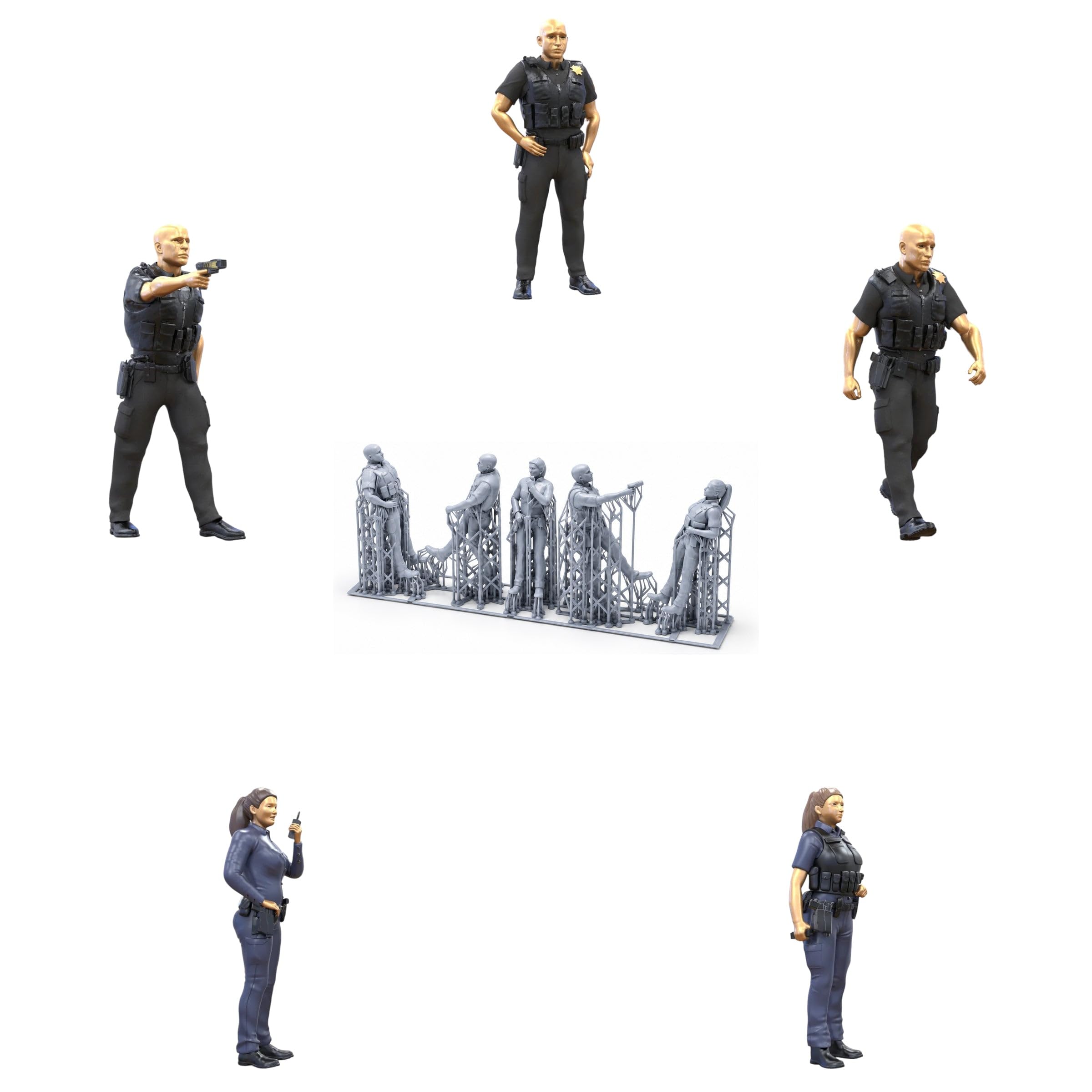 Generisch 3drifter-Miniatures Polizeiteam 1:22,5 (ca. 8,2 cm) – 5 Miniatur-Figuren unbemalt – Diorama & Modellbau