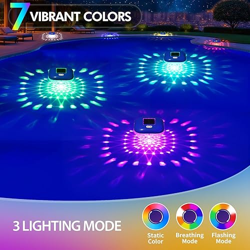 Miniatura 4 de Luces flotantes para piscina, luz solar RGB que cambia de color que flota para piscinas sobre el suelo con 9 iluminación, IP68 impermeable, luces