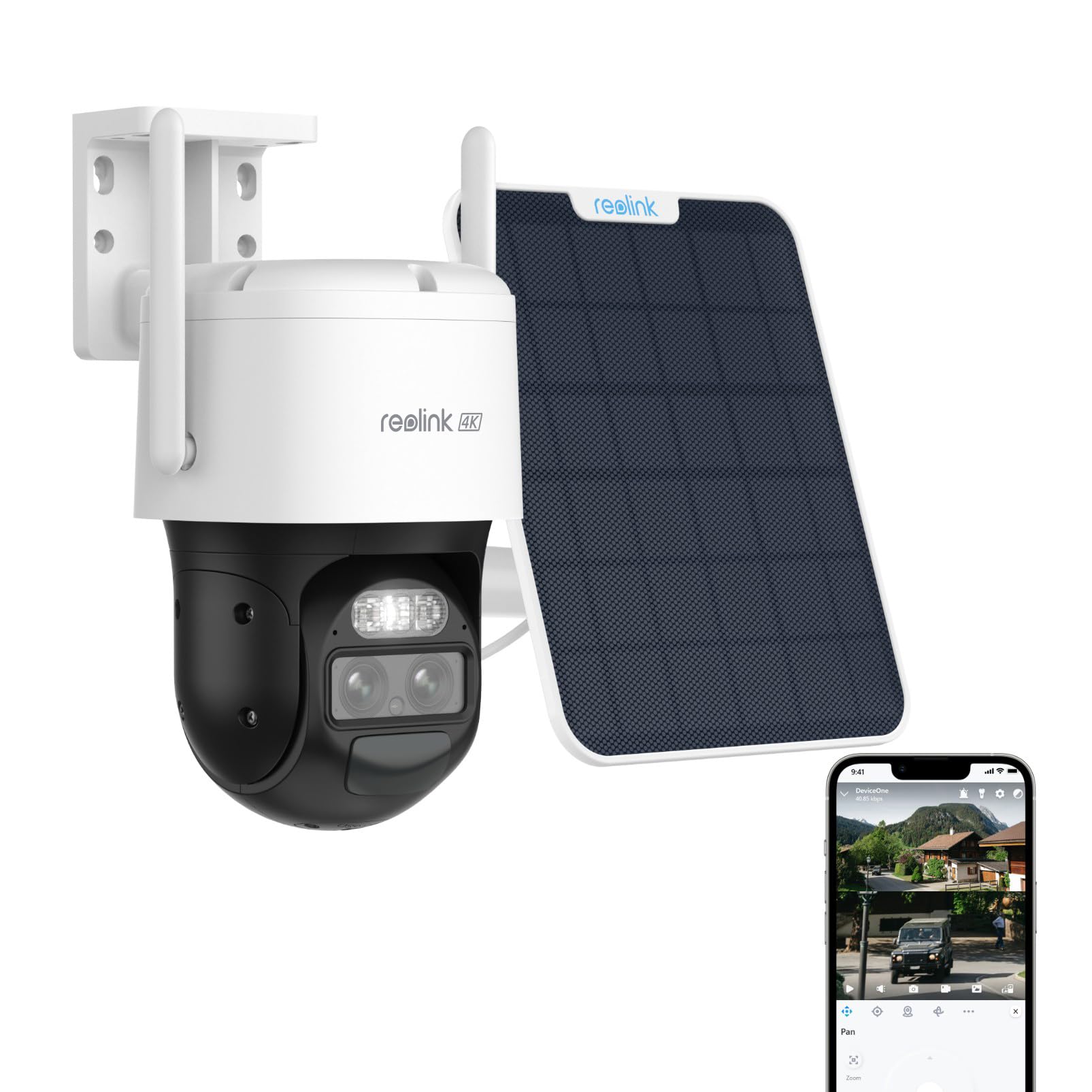 Reolink 4K PTZ Überwachungskamera Aussen Akku mit Auto-Tracking & Auto-Zoom, Dual Lens, 8MP Solar WLAN Kamera Outdoor, 2,4/5GHz WiFi, 30m Farbnachtsicht, KI-Erkennung, 360° View, TrackMix+Solarpanel