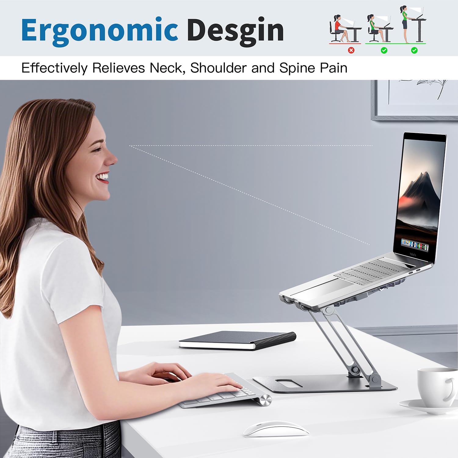YICOSUN Support de refroidissement pour ordinateur portable, rotation à 360 degrés, réglable et ergonomique, en aluminium, support pliable antidérapant, compatible avec ordinateurs portables de 9 à