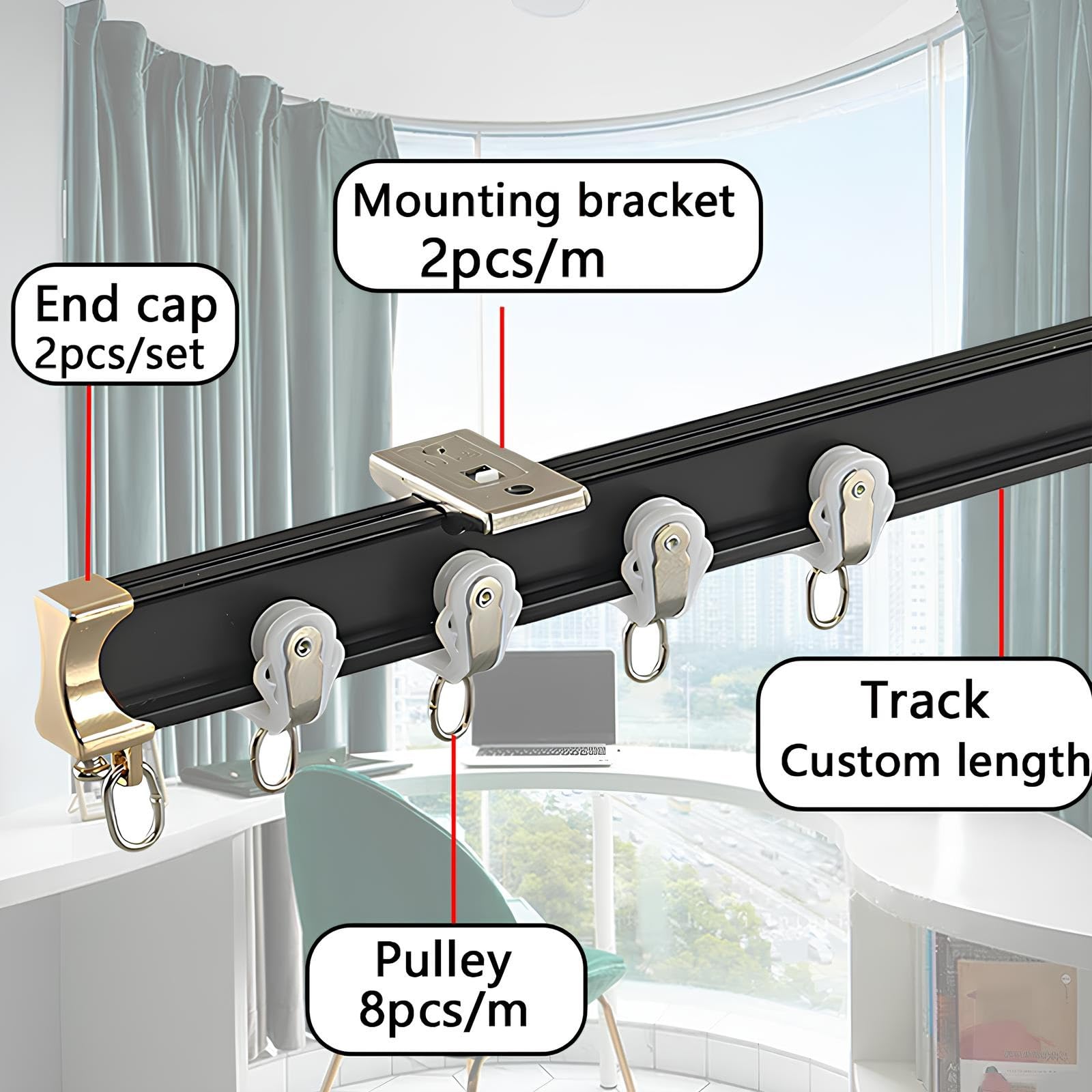 Sistema di binari per tende flessibili – Biegbares Aluminium Gardinenschiene für Erkerfenster und Vorhänge 4m Schwarz – Ideal für Wohnzimmer und Schlafzimmer.
