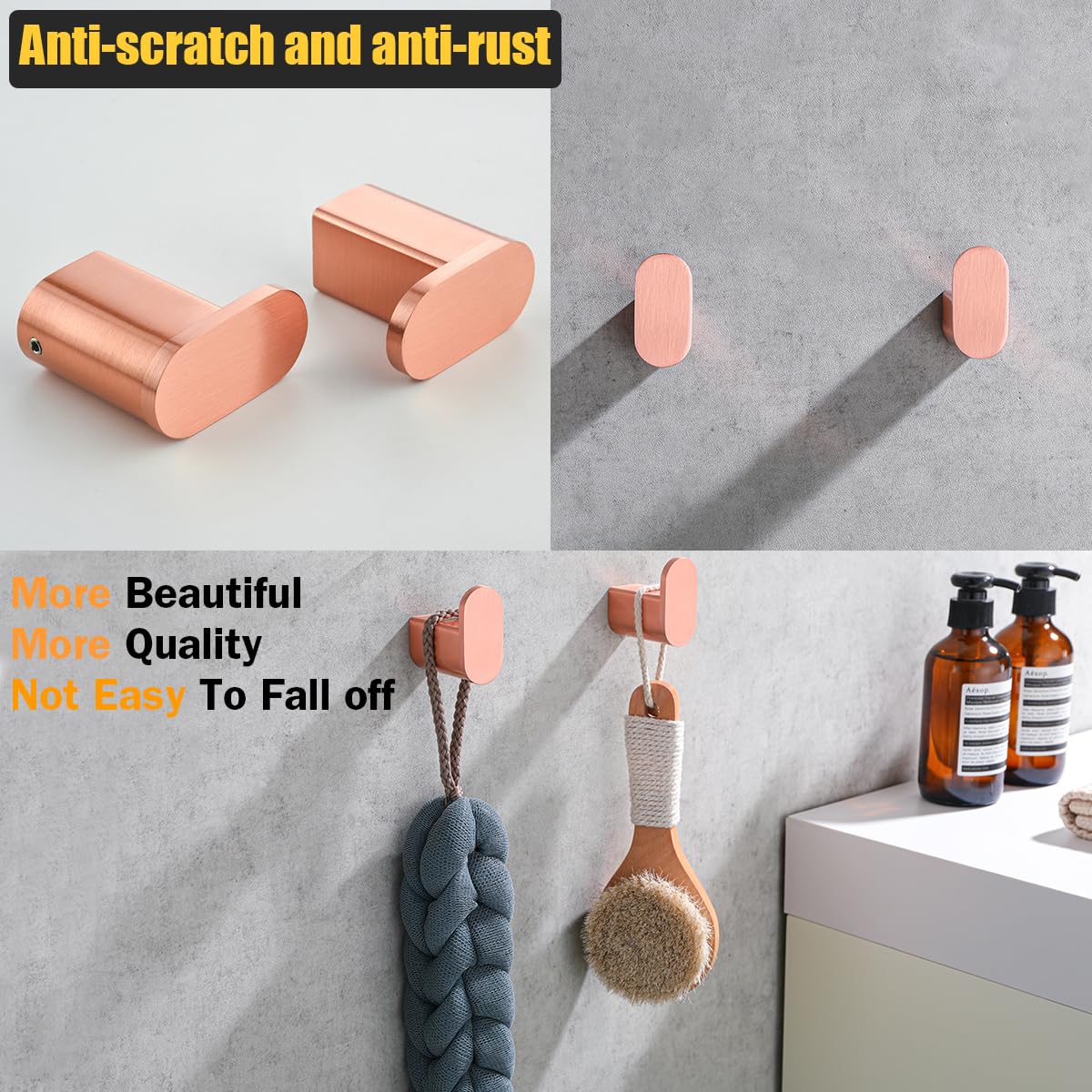 RANDOM Ganchos para toallas de baño, color rojo, de cobre envejecido, ganchos de ducha de montaje en pared, gancho de pared resistente, gancho de pared de acero inoxidable, soporte para toallas, 2