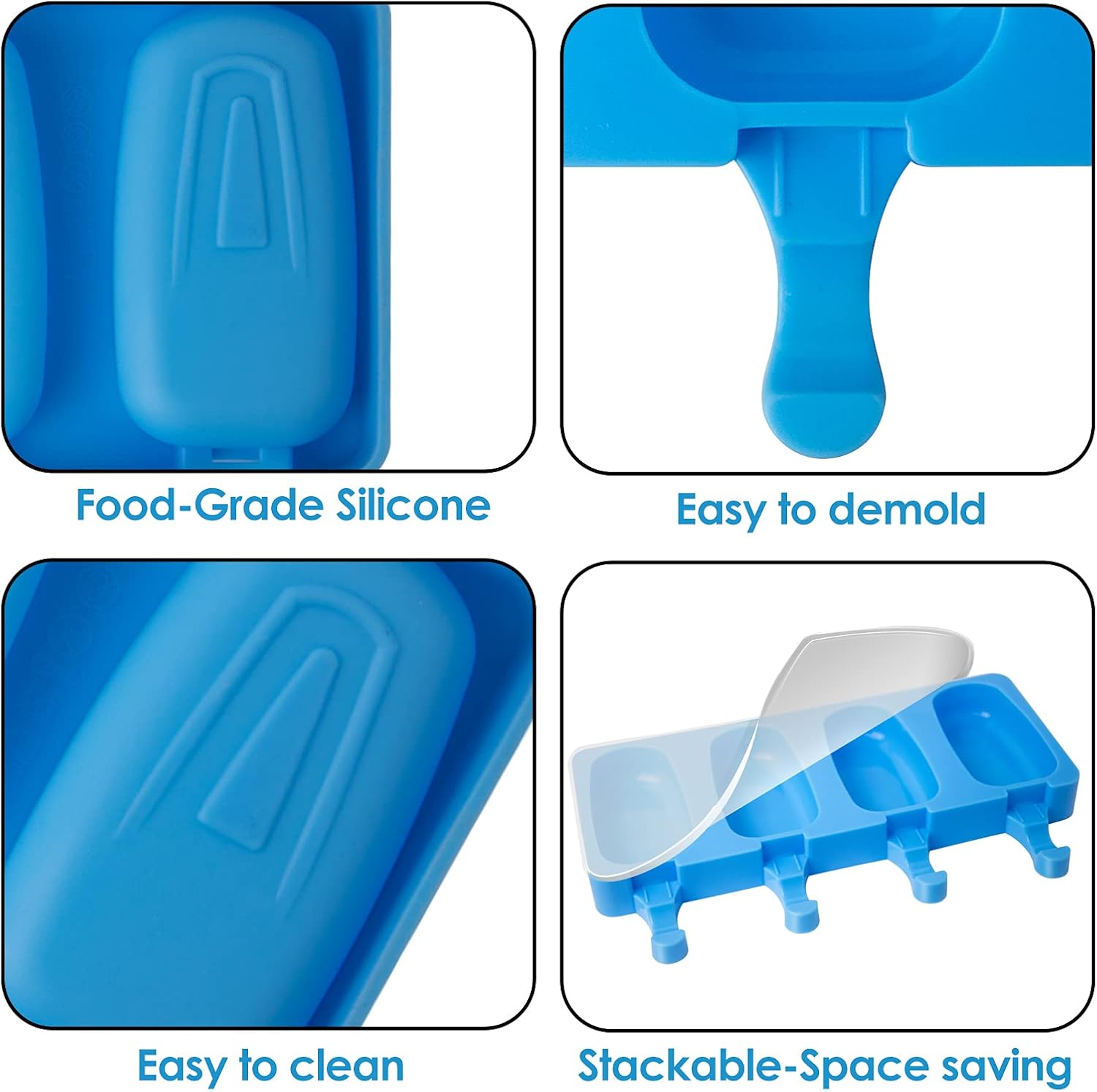 2Pcs Ice Lolly Moulds with Sticks, Non-Stick Cakesicle Moulds, Silicone Ice Popsicle Mould with Lid - Image 4