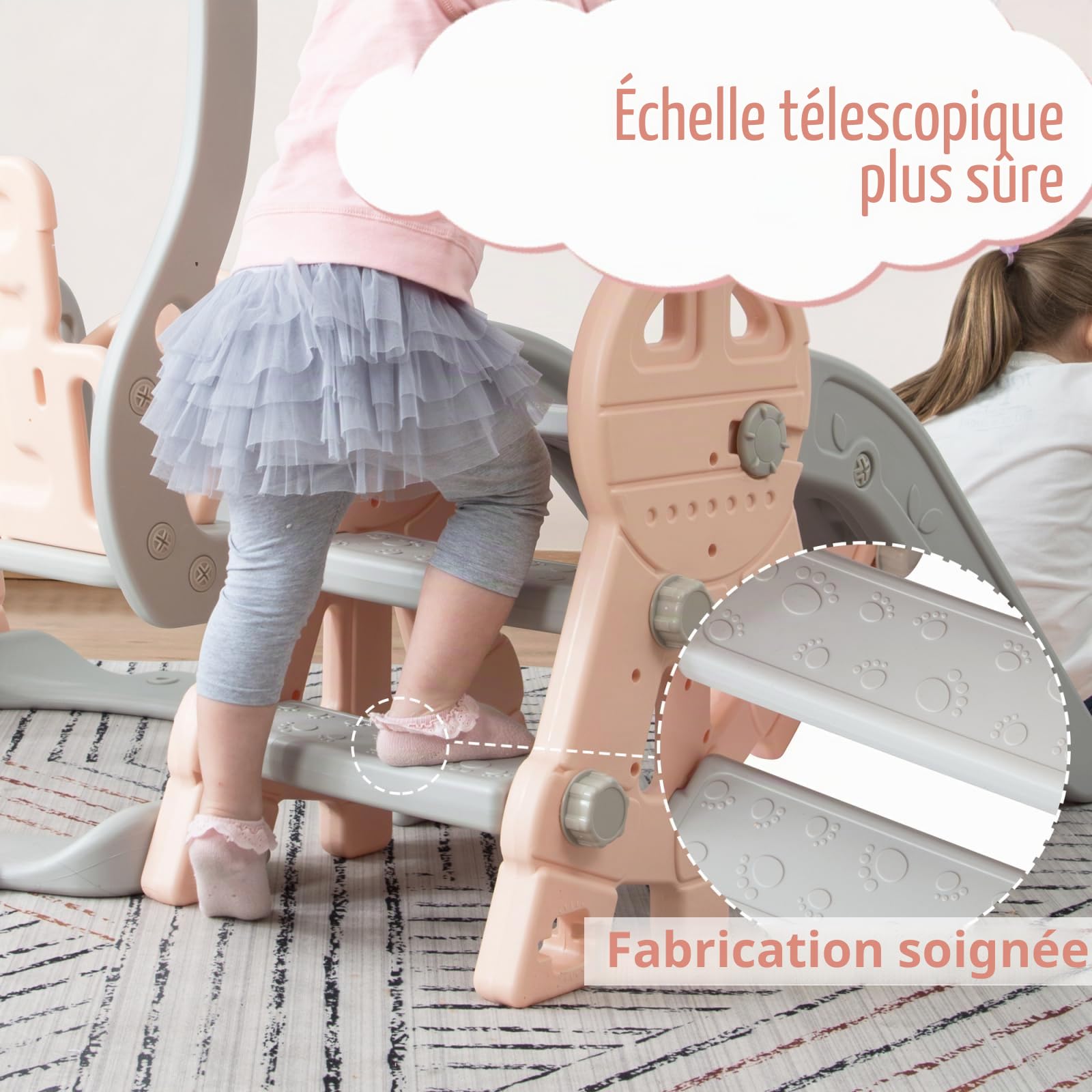 Toboggan d'intérieur à partir de 1, 2, 3, 4, 5 ans, aire de jeu 4 en 1 pour tout-petits avec support de basket-ball, échelle d'escalade, toboggan à bascule, toboggan de jardin pour aventures
