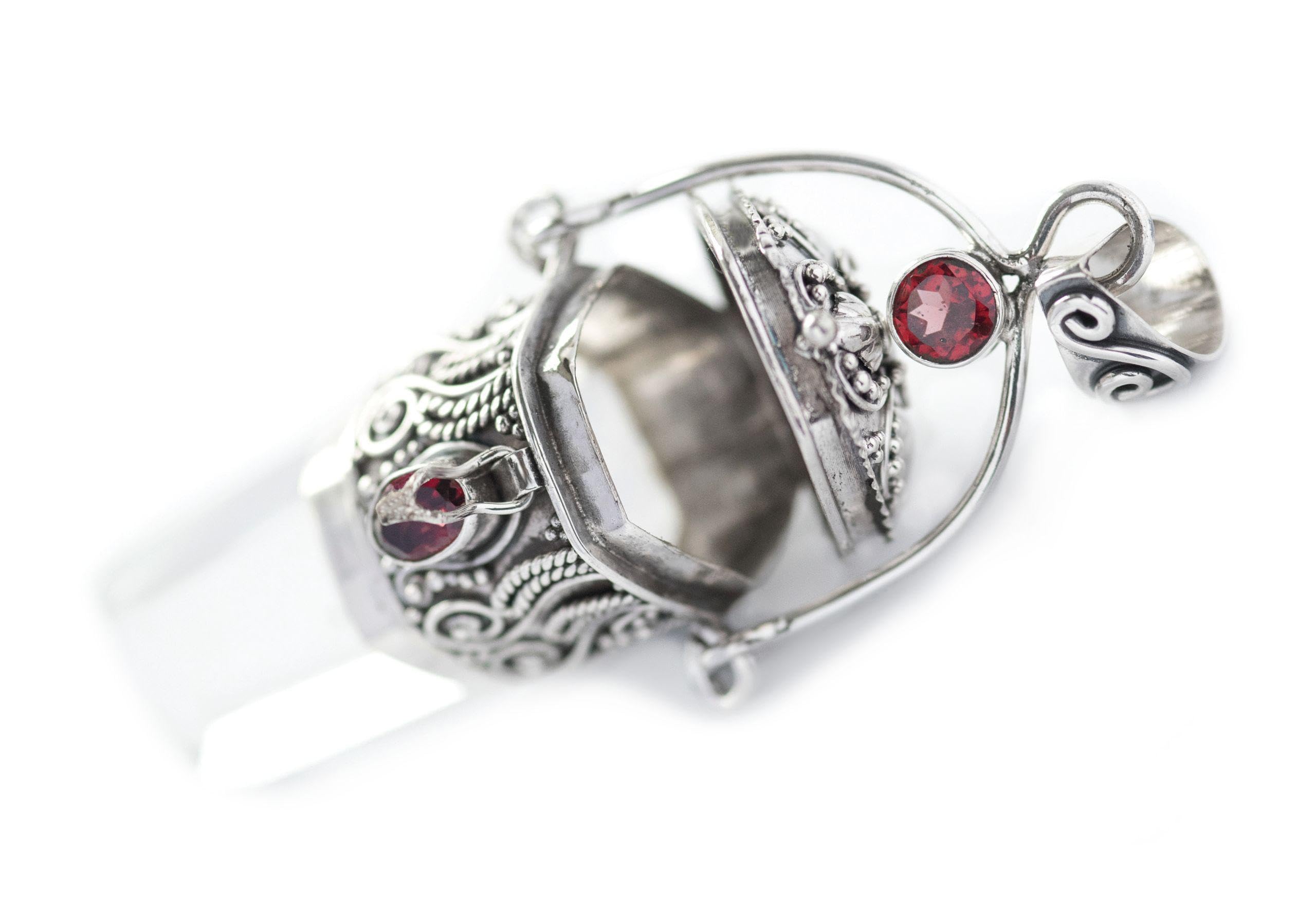 Windalf Schmuck Anhänger ARKENSTEIHN 7.5 cm Bergkristall mit roten Granatsteinen Handarbeit 925 Sterlingsilber