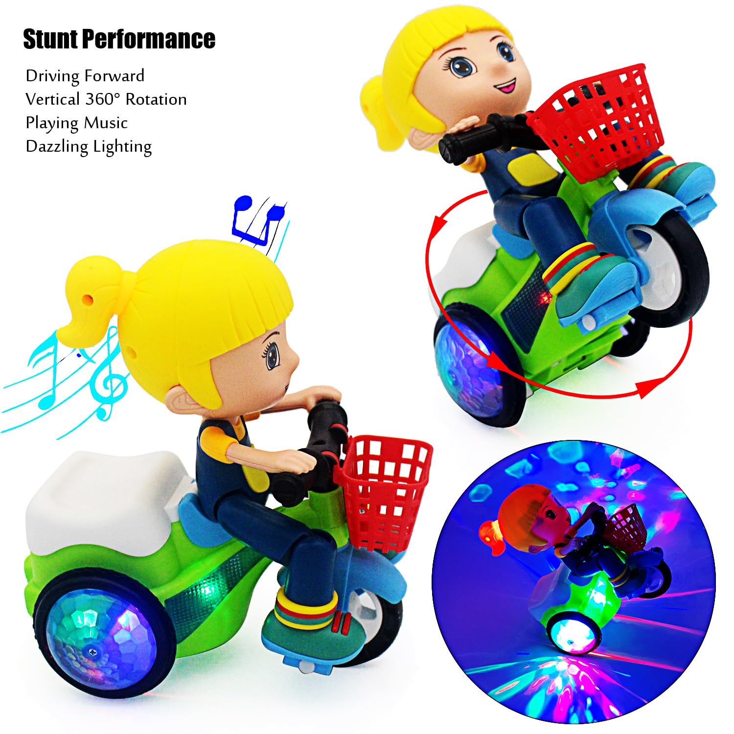 Jouet Tricycle acrobatique Lumières Cool Musical Rotation 360 Degrés | Jouet de simulation de conduite Pour Préscolaires, Garçons, Filles, Maison, Voiture Musicale