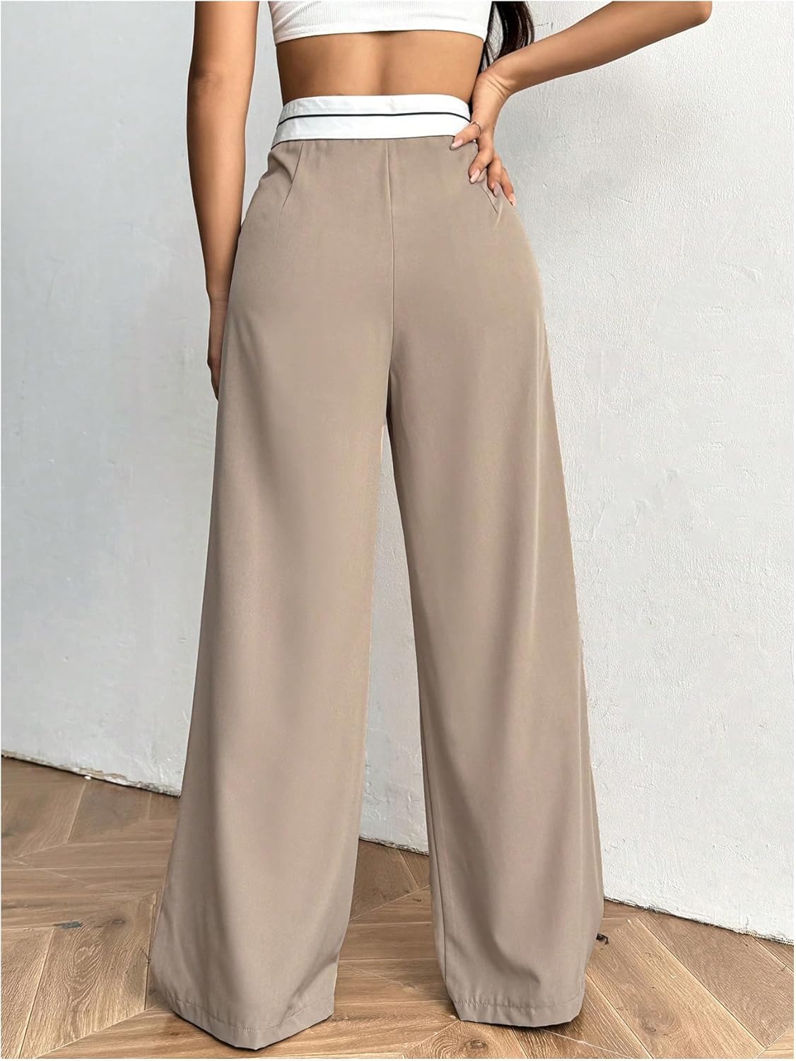 Floerns Women's Summer High Waist Suit Pants Pleated Wide Leg Business Casual Trousers - Image 2