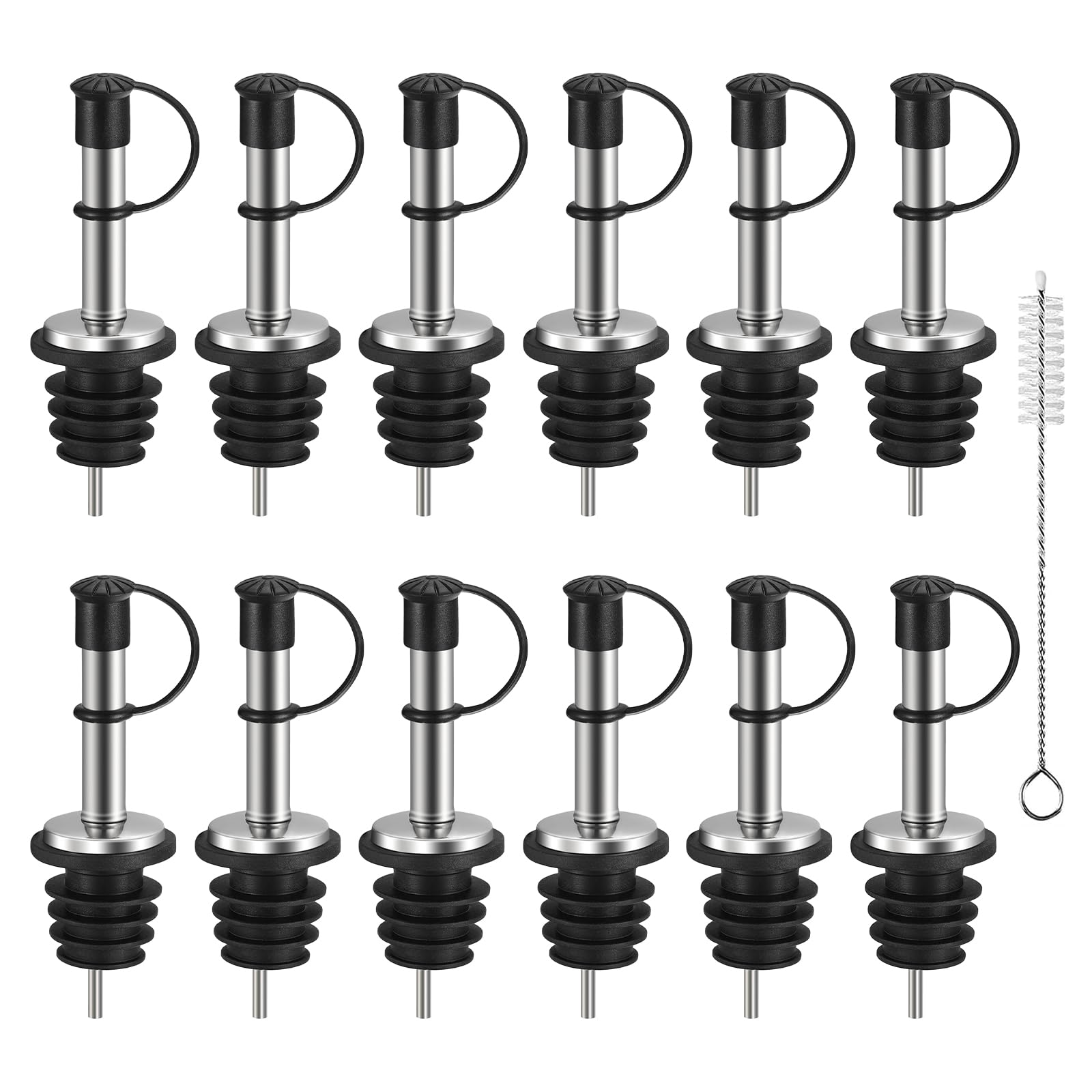 12Pcs Liquor Pour Spouts,Stainless Steel Wine Bottle Pourers with Caps Speed Wine Bottle Pourers With Stoppers Speed Bottle Pourer for Liquor Bottle,Oil Bottles ?Built-in air hole? (12PC)