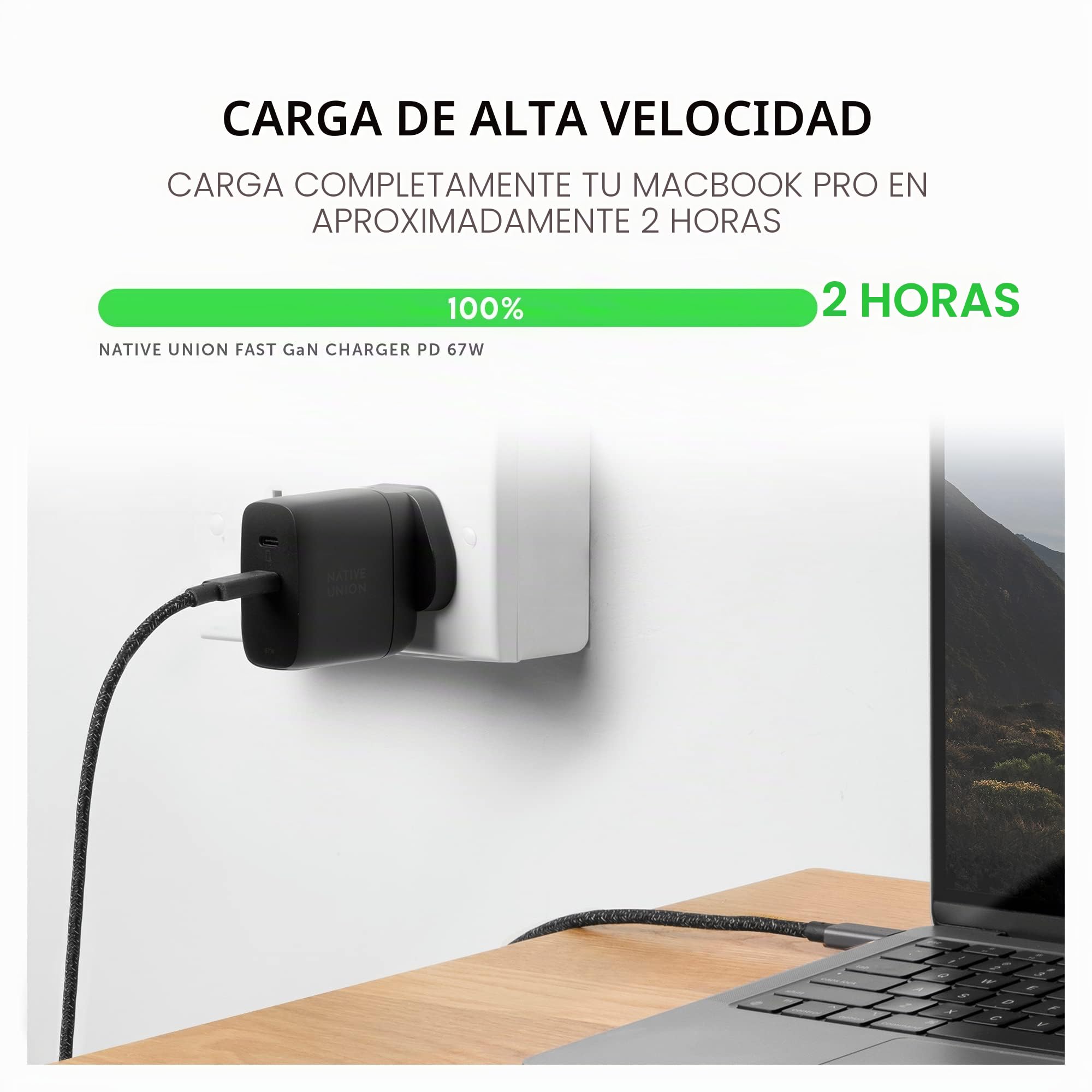 Native Union Cargador de GAN rápido PD 67W - Cargador USB-C Ultracompacto de 67 W con Power Delivery - para MacBook Air, iPads, iPhones y Más (Negro)