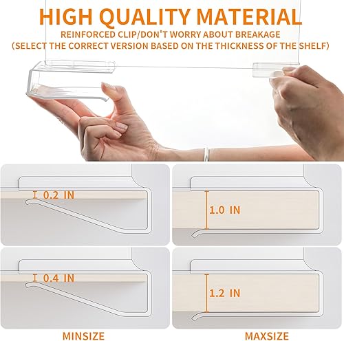 Miniatura 4 de Yieach Paquete de 6 separadores de estantes acrílicos para organización del armario, altura ajustable, separadores transparentes para toallas,