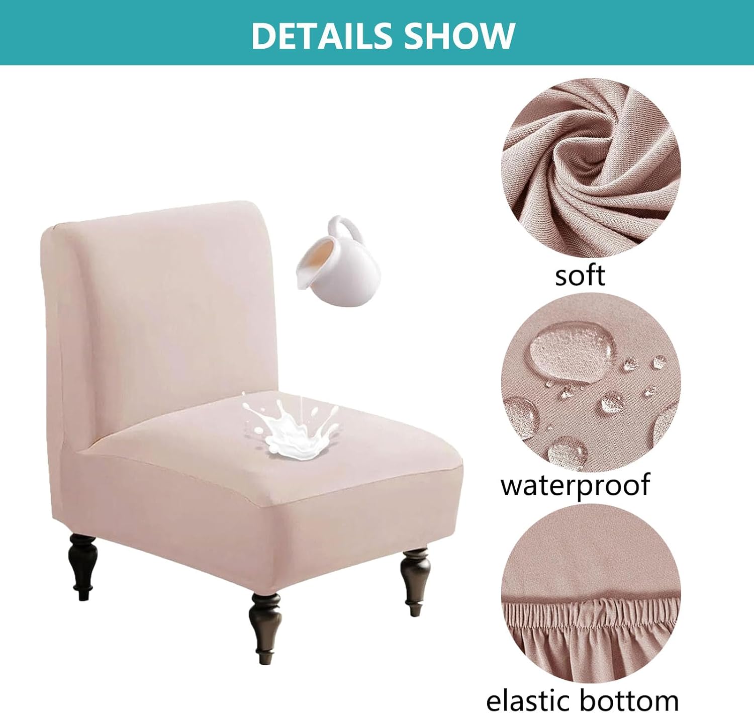Armless Chair Covers, Waterproof and Splash-Proof, Elastic Sofa Covers, Suitable for Living Rooms, Dining Rooms, and Hotels(Pink,2pcs)