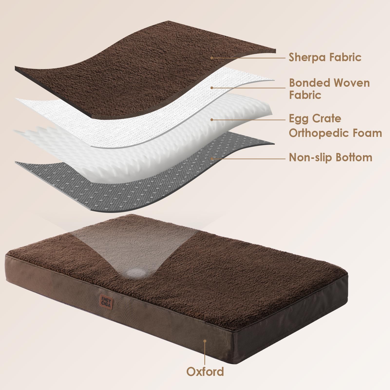 EHEYCIGA Cuccia Cane Interno Taglia Grande XXL, (120L x 74W cm) Ortopedica Cuscino per Cani, Cuscino Cane Sfoderabile e Lavabile, Ortopedico Lettino per Cani, Orthopedic Dog Bed, Marrone