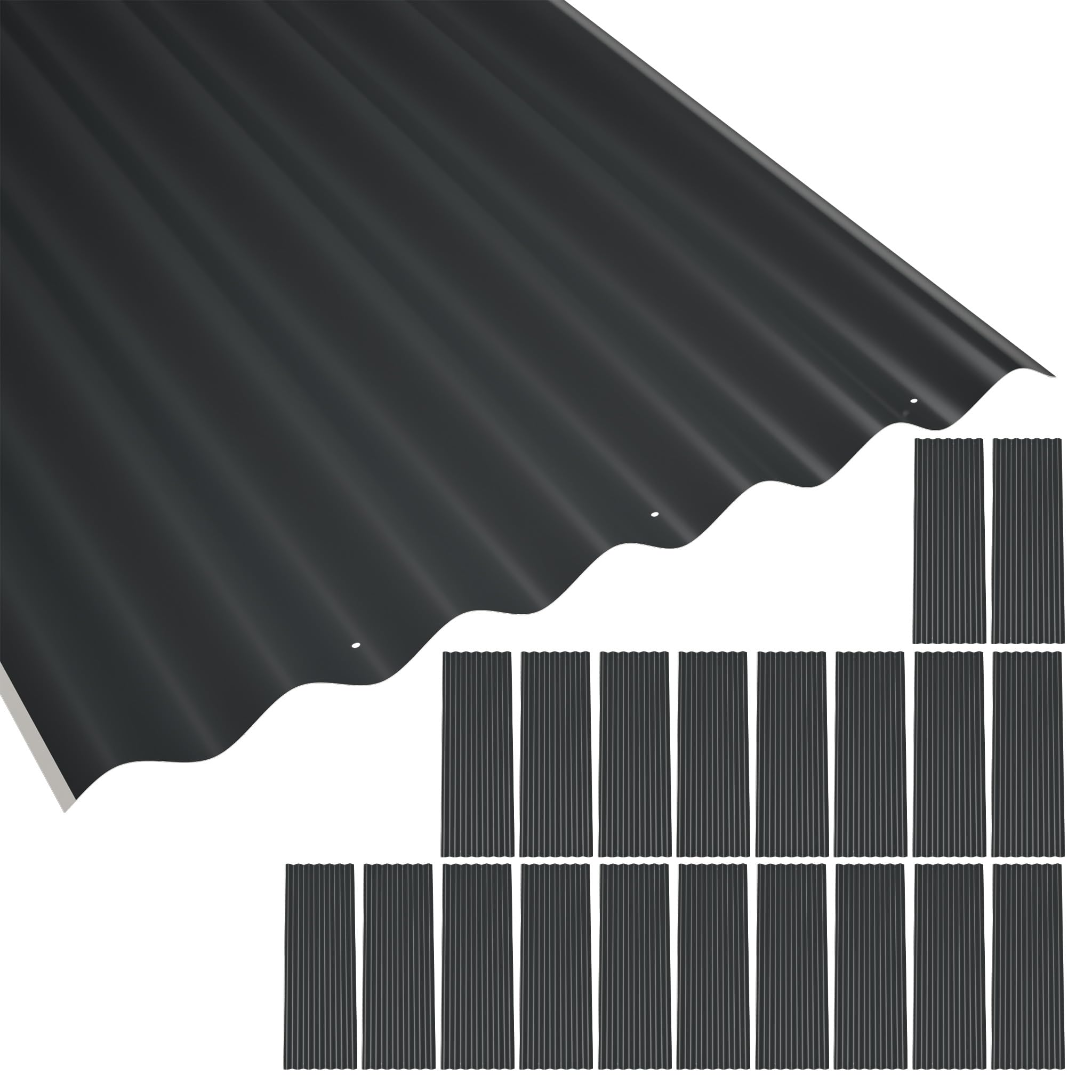 Thanaddo Wellplatten Metall Blech, 20er Set Wellplatte Dach Platten Stahlblechdachplatten mit Schrauben, wetterfest UV beständig Welldach, 52 x 108 cm - 20 Stk.（Schwarz)