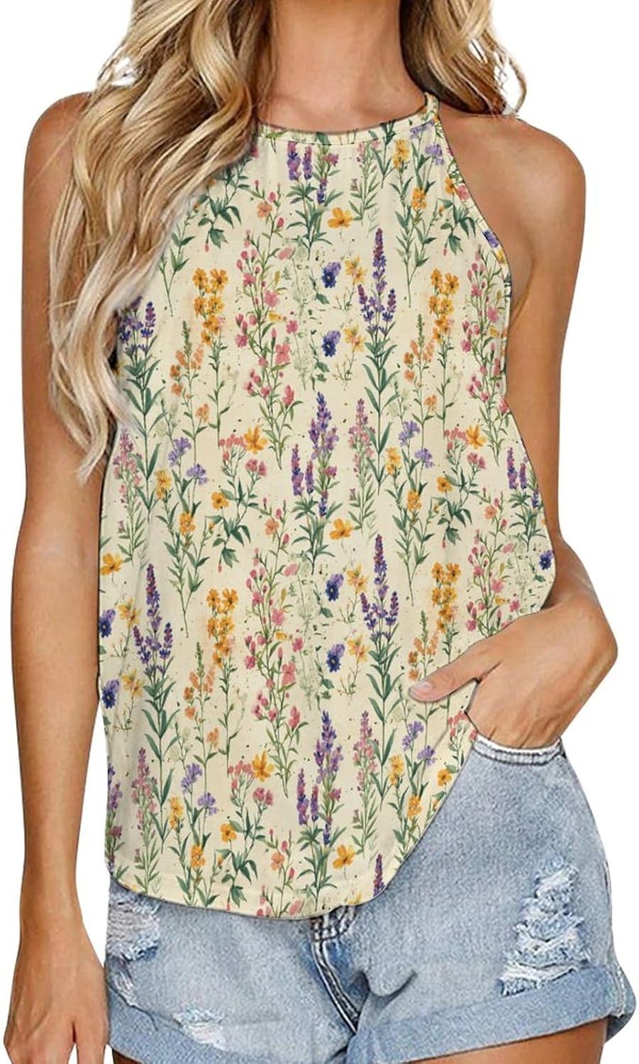 Tank Tops for Women 2025 Floral Print Casual Summer Fashion Boho Sexy Crewneck Pull...