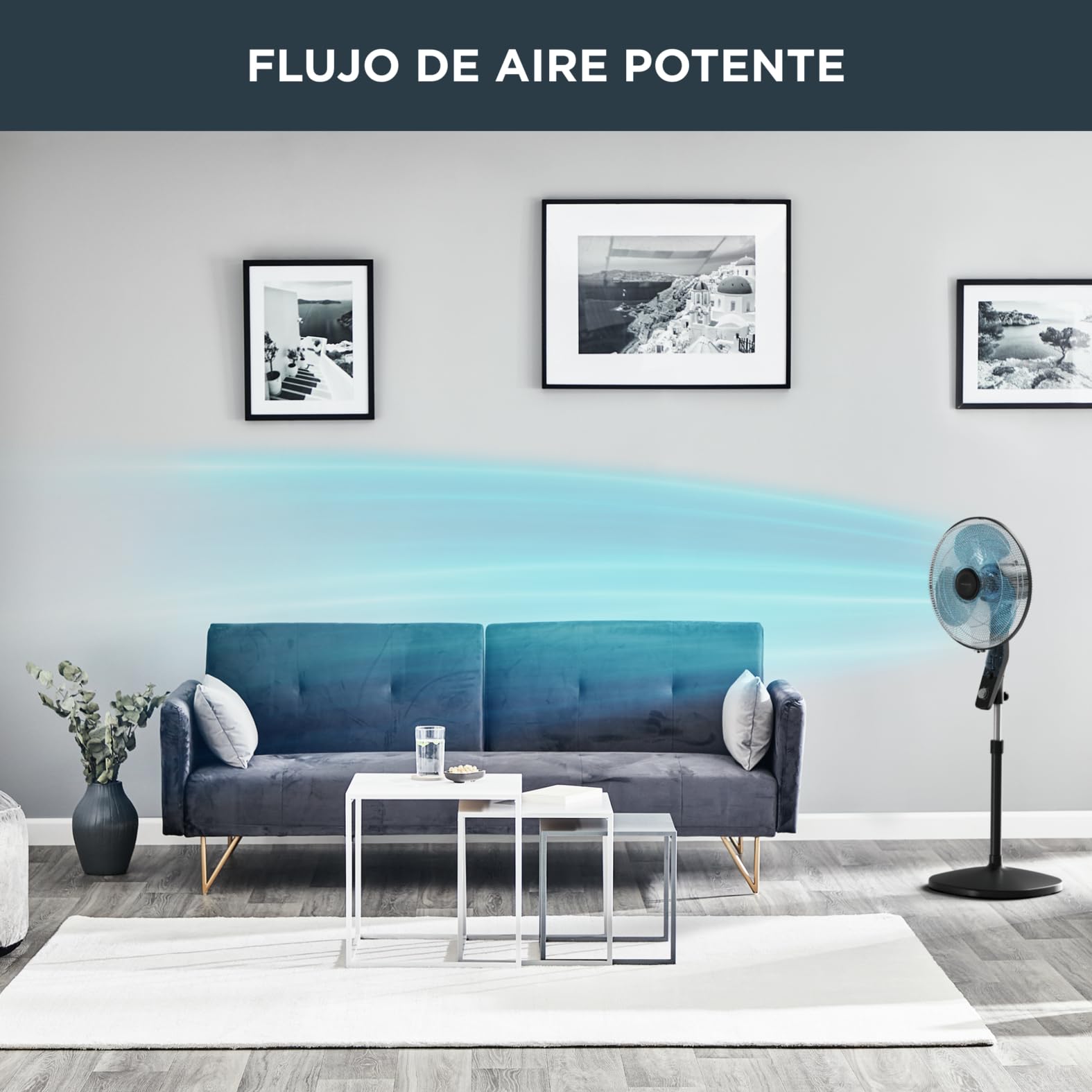 Rowenta Essential+ Ventilador de Pie Silencioso - Función Antimosquitos, Oscilación Automática, 3 Velocidades, Flujo de Aire 55 m³/min, Altura Ajustable hasta 130 cm, Bajo Consumo (Reacondicionado)