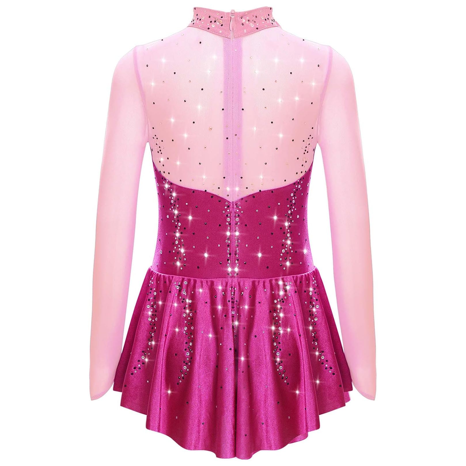 Robe Patinage Artistique Manches Longues Strass Justaucorps Gymnastique Enfant Fille 5-16 Ans