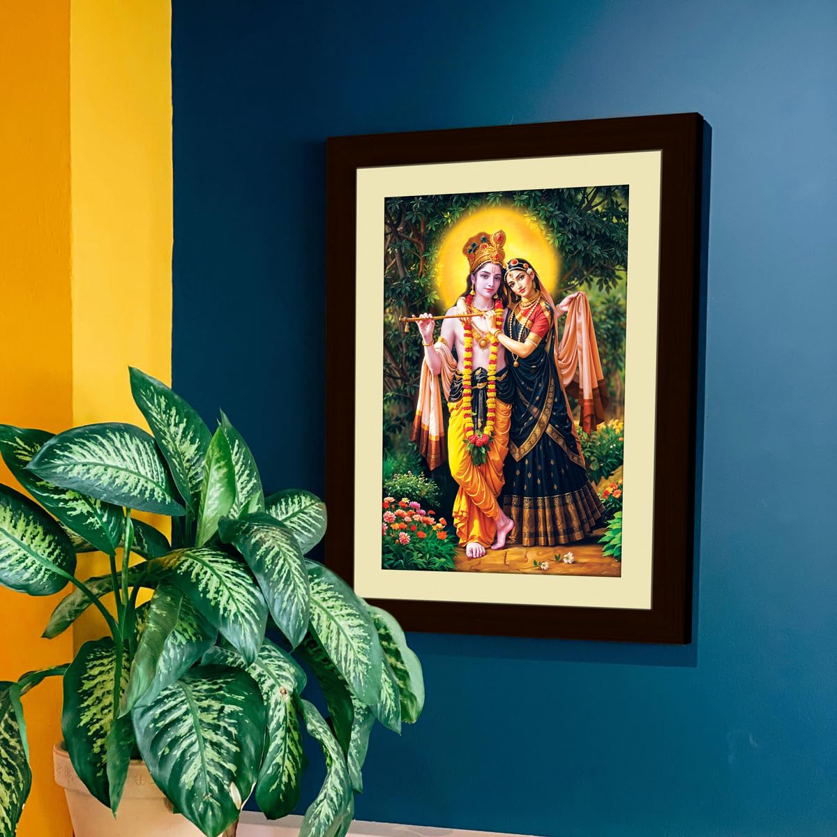 ArtX Wood Bhagwan Radha Krishna Traditional Indian Multicolor Framed Painting Prt (Axh0136-Rdk) 2