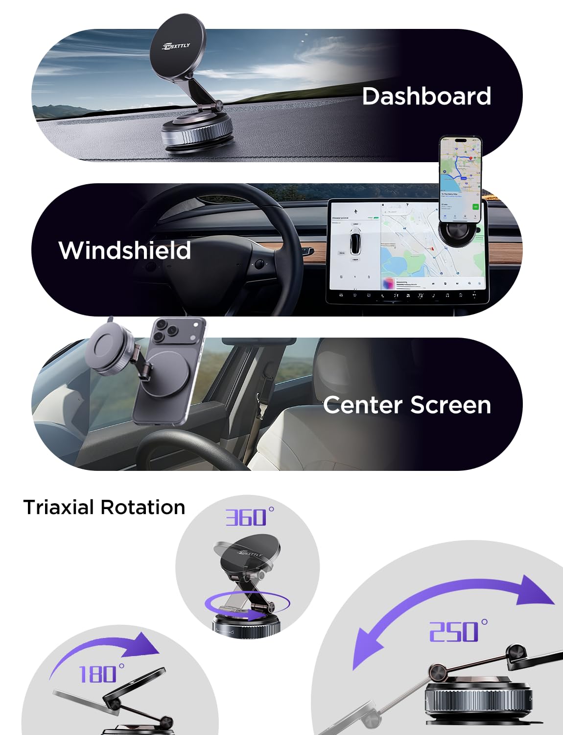 MSXTTLY Magnetyczny Uchwyt Samochodowy na Telefon do MagSafe, 2026 Ulepszony Vmag-S2, Magnetyczny Uchwyt do iPhone 17 Pro Max 16–12 i Android, Czarny