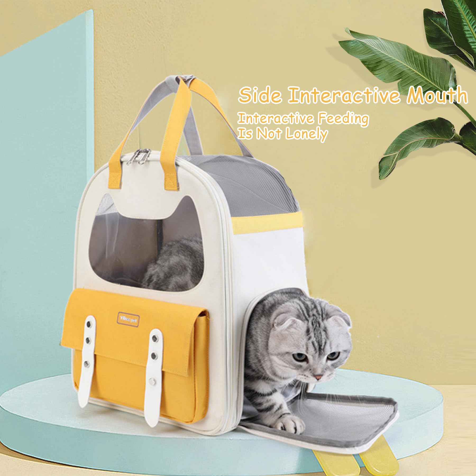 MAIGO Sac à Dos de Transport Jaune pour Chat, Petit Chien, Lapin - Maille Souple pour Voyage, Randonnée, Camping