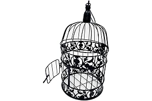 PET SHOW Decorative Metal Bird Cage Wall Hanging with 10.6" Black Finish...
