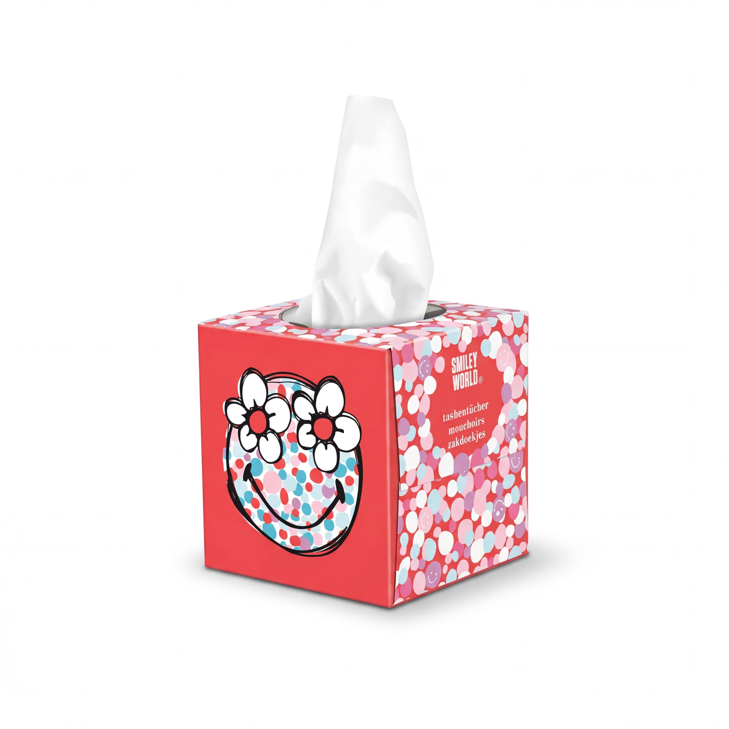 SmileyWorld - Ultra Soft Taschentücher – 20 Würfelboxen x 48 Blatt (960 Blatt gesamt) – Weich, saugstark und dekorativ – Papiertaschentücher (Mehrfarbig)