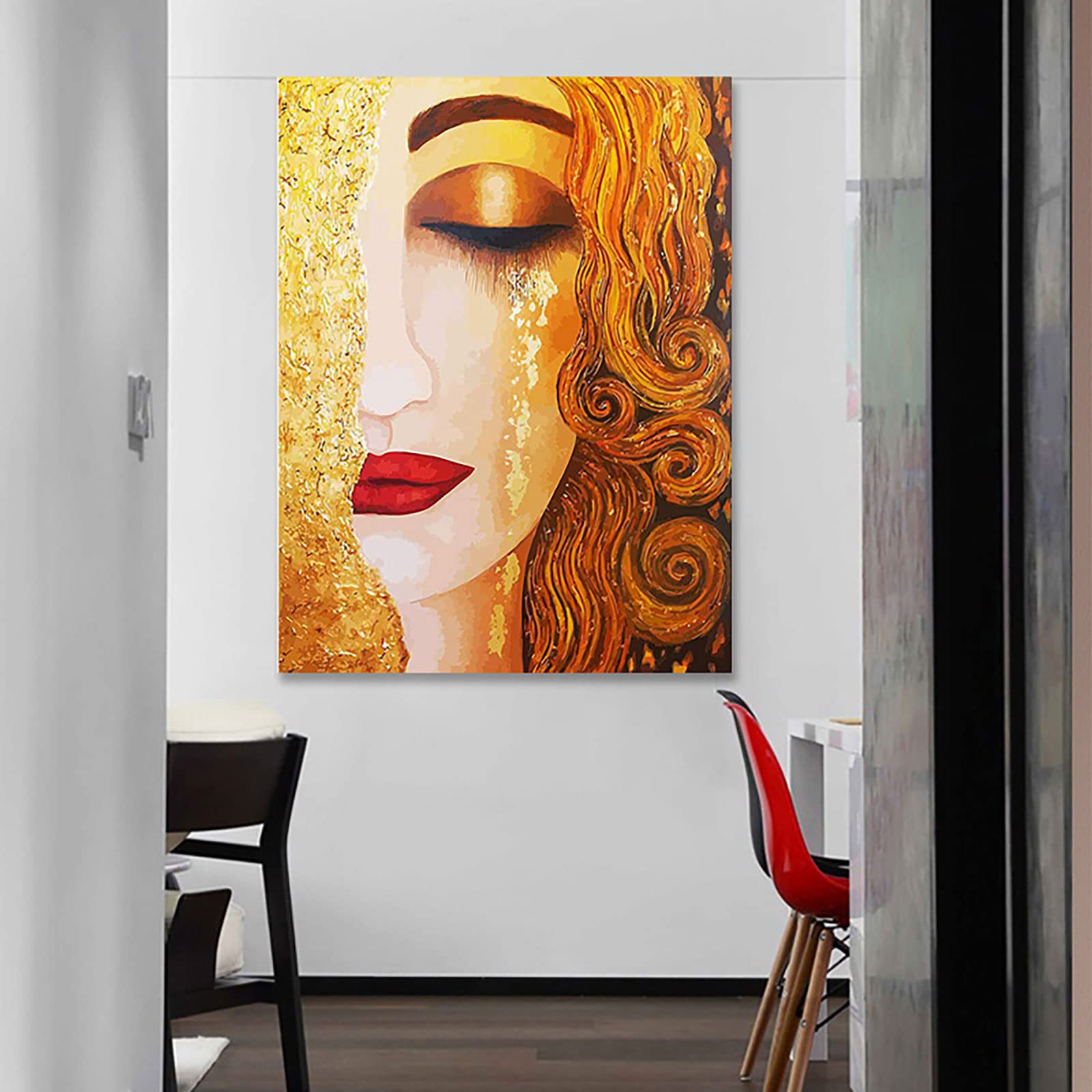 Instarry DIY 5D Diamond Painting Punto de Cruz Diamante Lágrimas Doradas Chica Klimt Vinilos Pared Grandes 90x60 cm