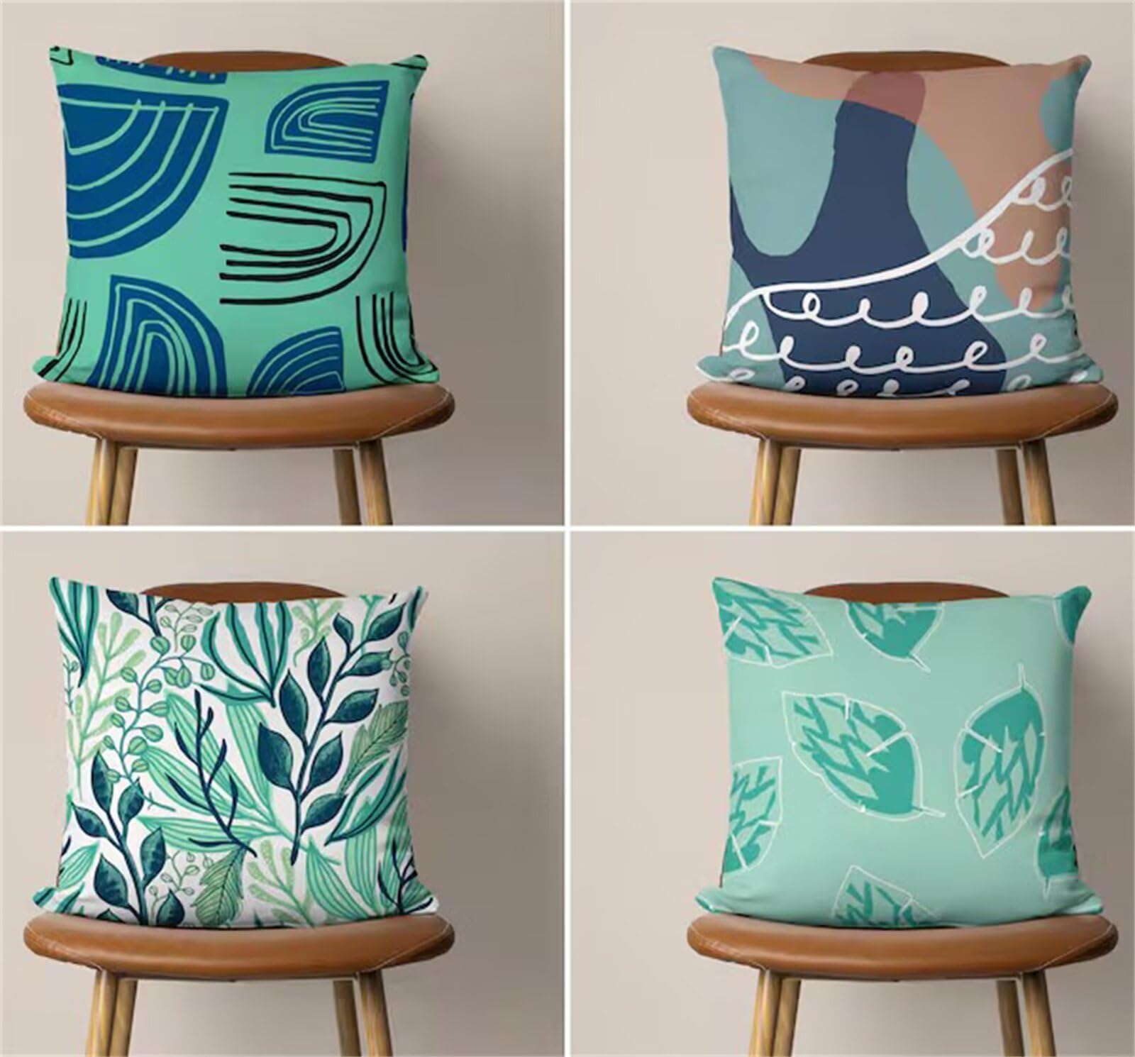 Heaen Outdoor Cushion Covers 45x45 cm Set of 4 Waterproof Linen Throw Pillowcases Green Leaves Square Decorative Pillow Covers for Garden Patio Furniture