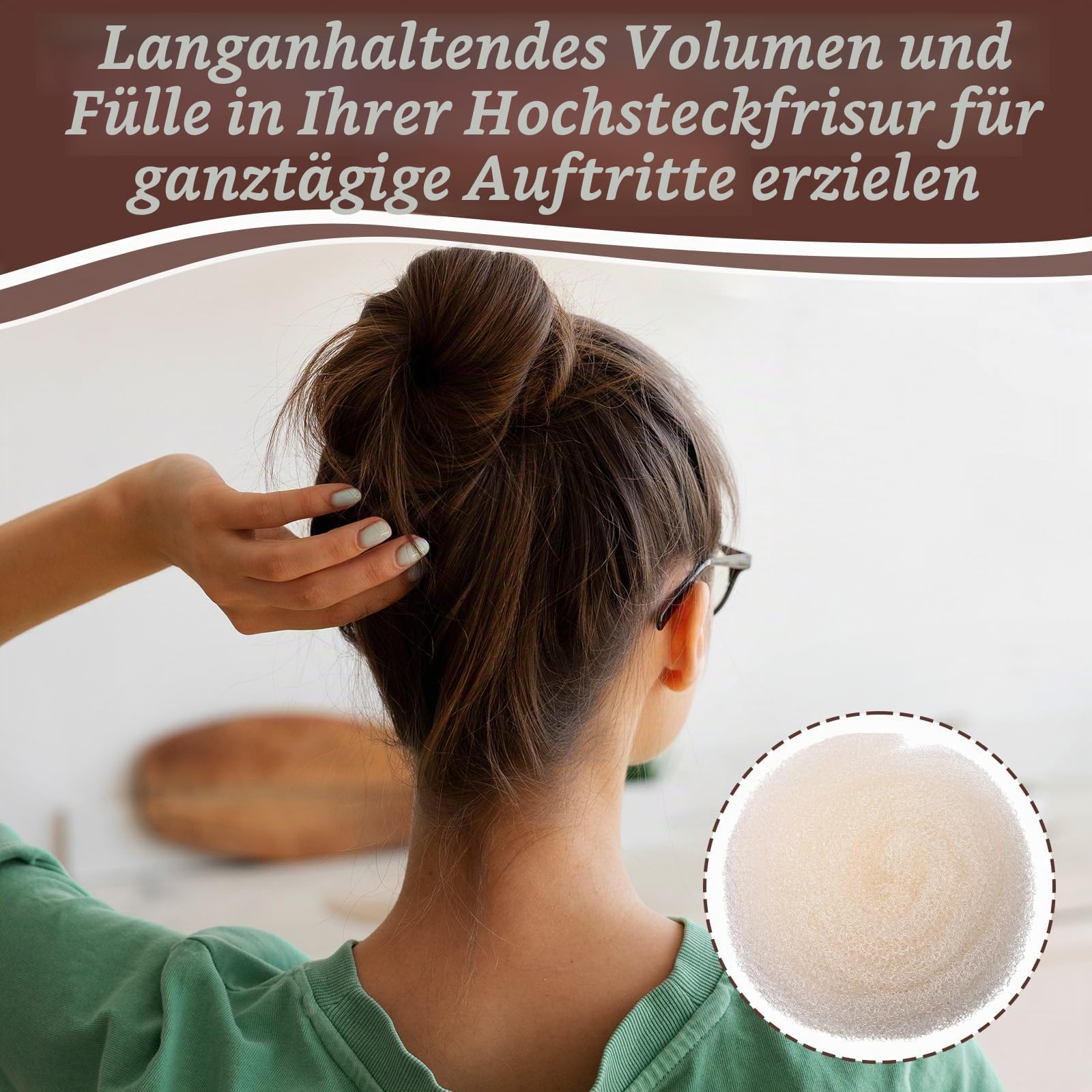 Haarschwamm für Hochsteckfrisuren & Volumen, Volumen-Haarpolster, Haarfüller für dünnes Haar, Haarpolster für Volumen, Lockenschwamm mit 70 Bobby Pins, Salon-Must-Have (Weiß)