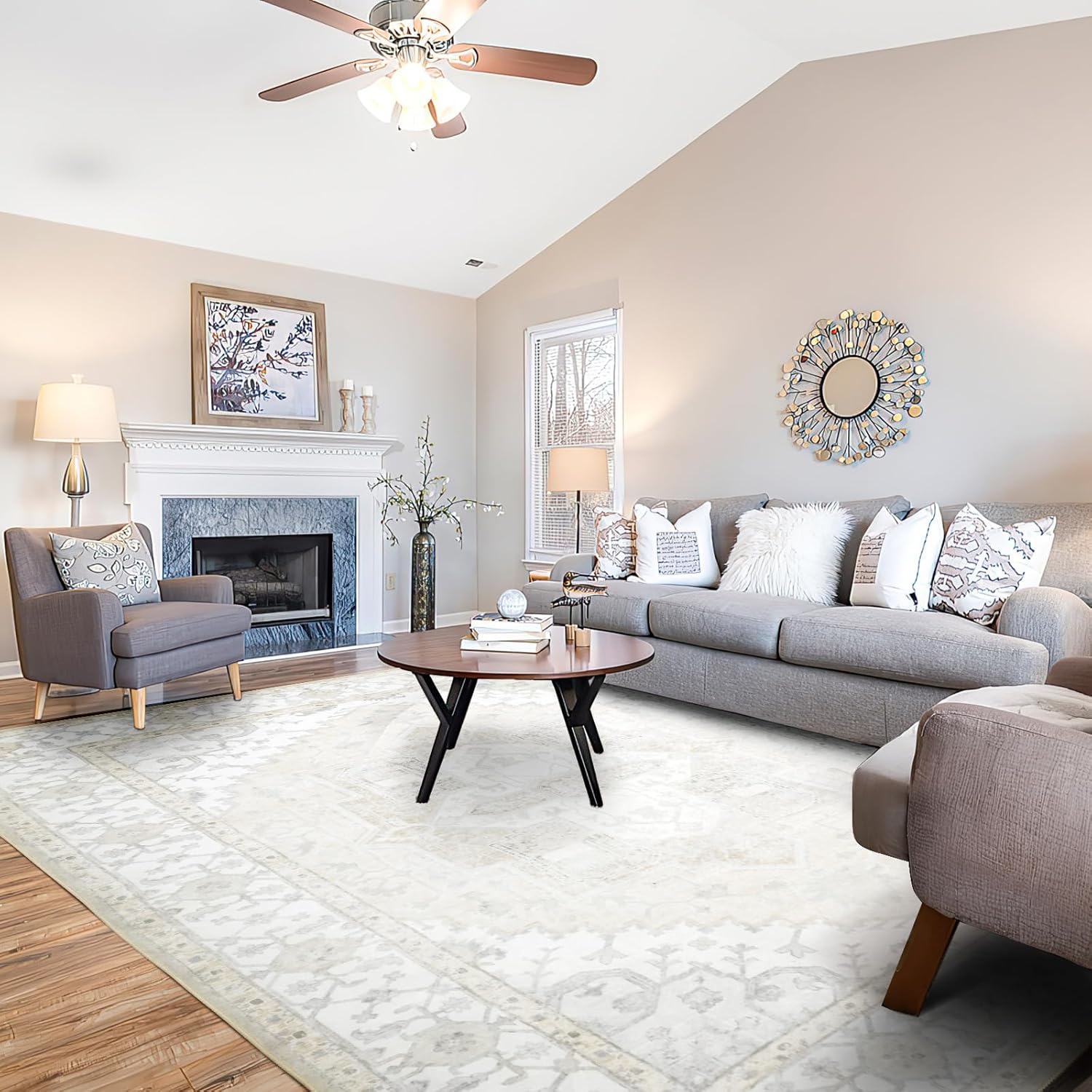 Washable Area Rugs 8x10 Large 8x10 Area Rugs Non Slip Rug Low Pile Area Rug Distressed Printed Carpet Soft Area Rug for Living Room Dinning Room Bedroom Playroom Indoor-Cream Cream 8x10